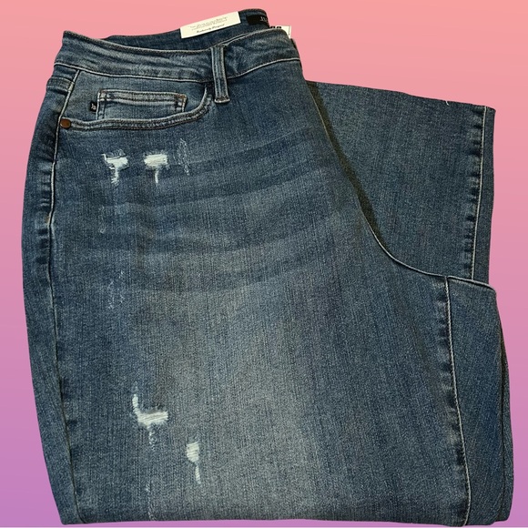 NWT! JUDY BLUE PLUS SIZE 20W, CROPPED JEANS W/WIDE LEG, MED WASH,MED DESTRUCTION - Picture 5 of 16
